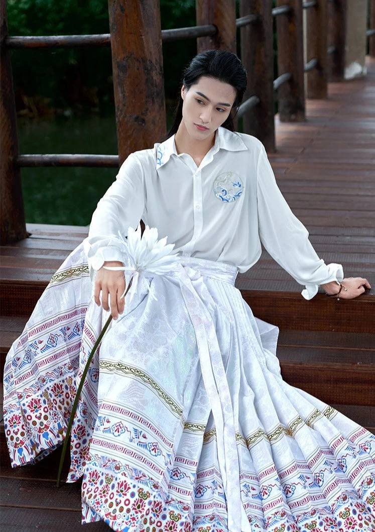 Unisex  Modern Hanfu Daily Blouse White Embroidery | HANFUBAO