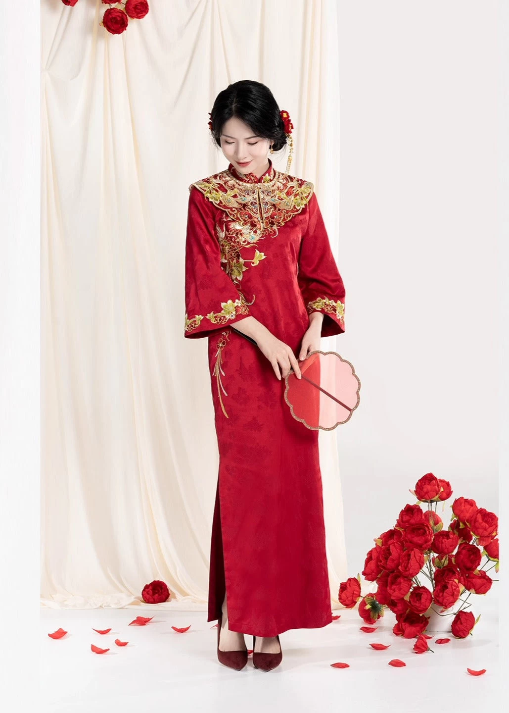 Women Modern 2-Piece Wedding Qipao Set Silk-Blend Embroidered | HANFUBAO