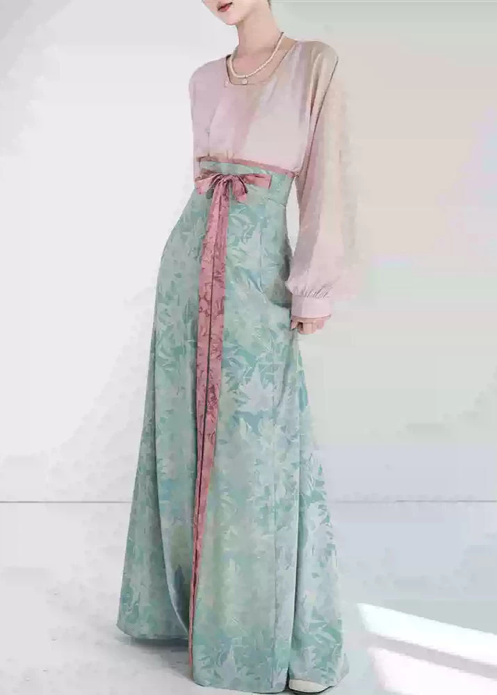 Women’s Daily Hanfu Satin Top & Skirt 7-Color Set | HANFUBAO