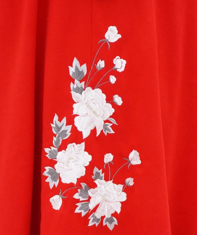 Women Modern Hanfu  Hooded Cape Red Peony Embroidery | HANFUBAO