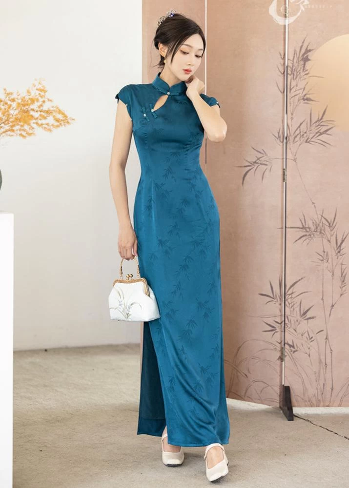 Women's Modern Qipao Daily Hanfu Dress Indigo Cotton Blend | HANFUBAO