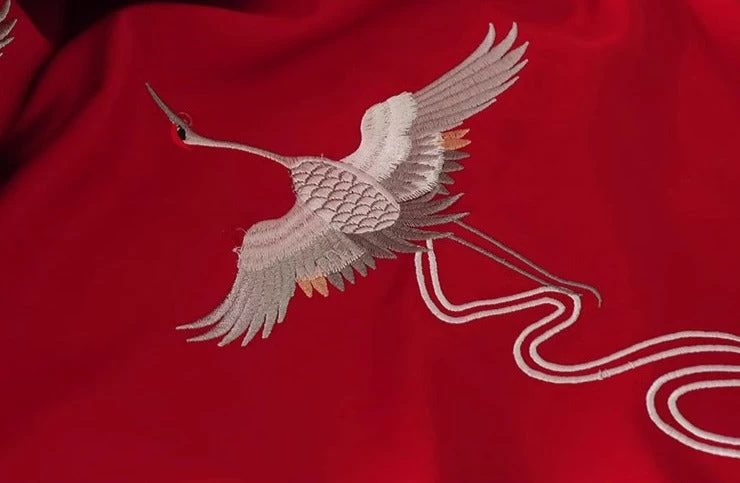 Women’s Red Crane Embroidered Acetate Satin Qipao Dress | HANFUBAO