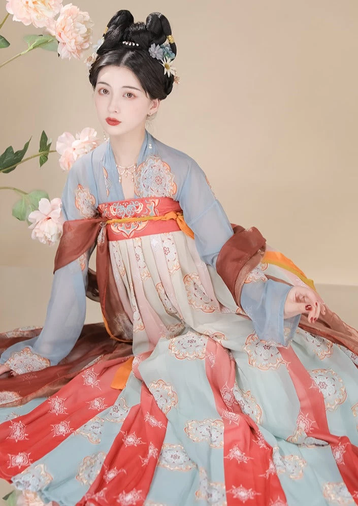 Yushuan | Female Cotton Hanfu Dress Orange Floral