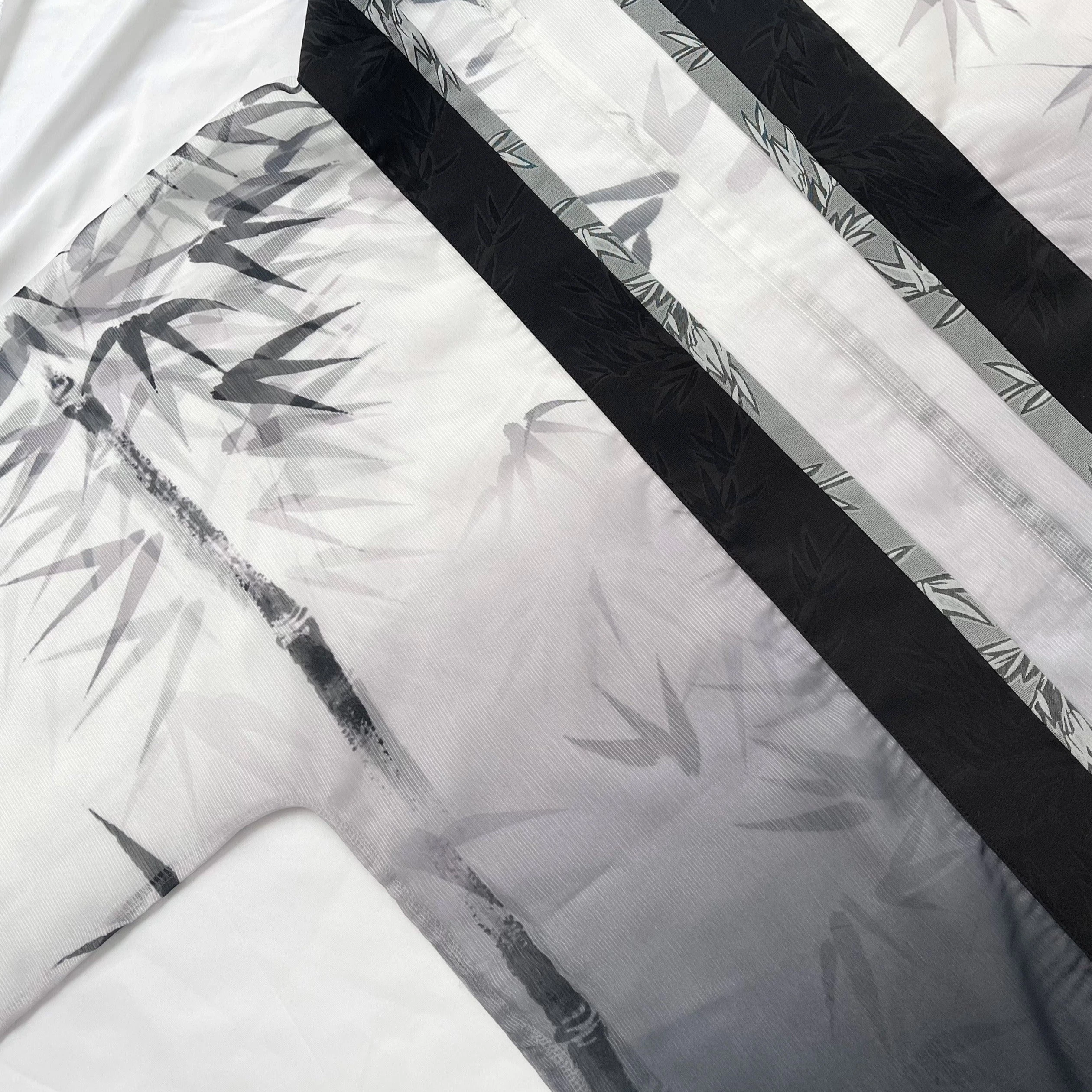 Unisex Modern Daily Hanfu Set Bamboo Pattern Black/White  | HANFUBAO