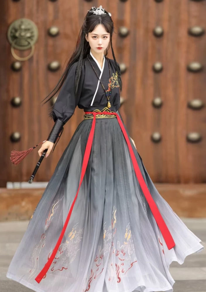 Unisex 5-Piece Song Dynasty Hanfu Set Flame Embroidery Daily Wear| HANFUBAO
