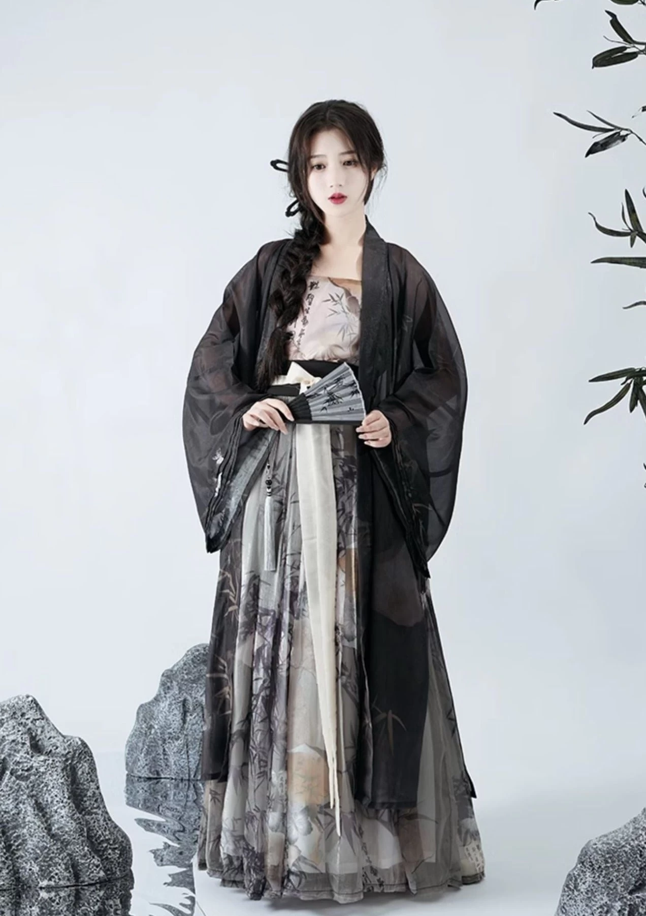 Women’s Daily Hanfu 3-Piece Set Bamboo Pattern Skirt & Coverup | HANFUBAO