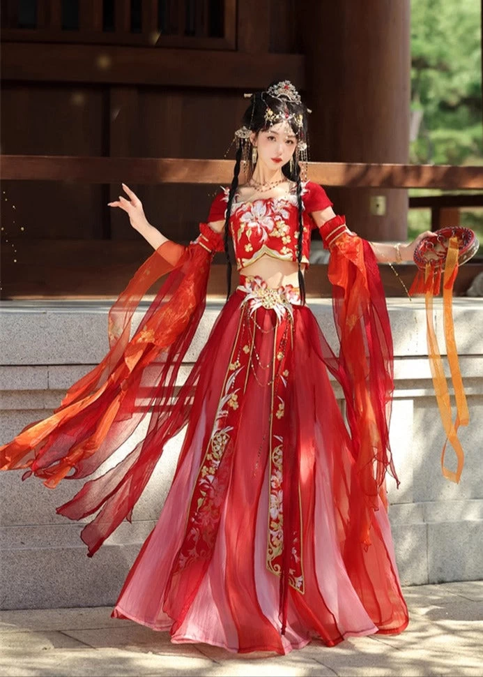 Women’s 5-Piece Embroidered Hanfu Dress Set, Polyester, Daily Wear | HANFUBAO