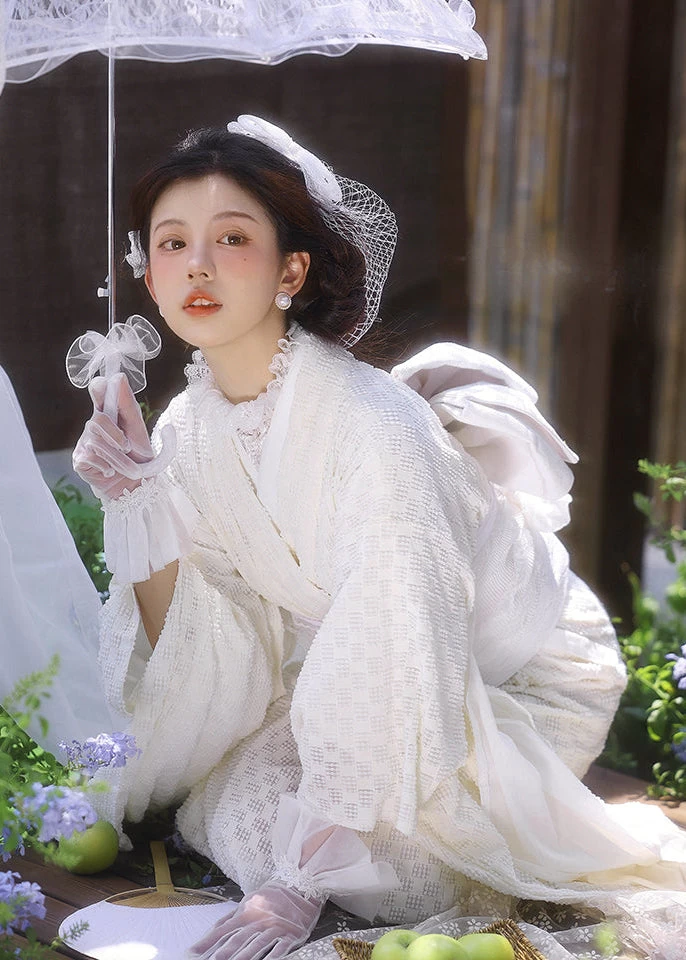 Velunara | Women  3-Piece Lace Kimono Set for Events Night Out White S-M