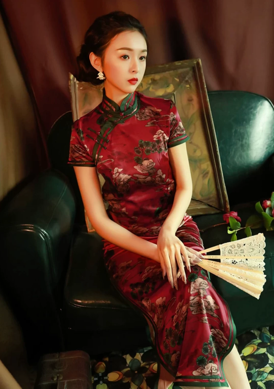 Women Cloud Satin Qipao Cheongsam Gold Cloud Print Daily Wear| HANFUBAO