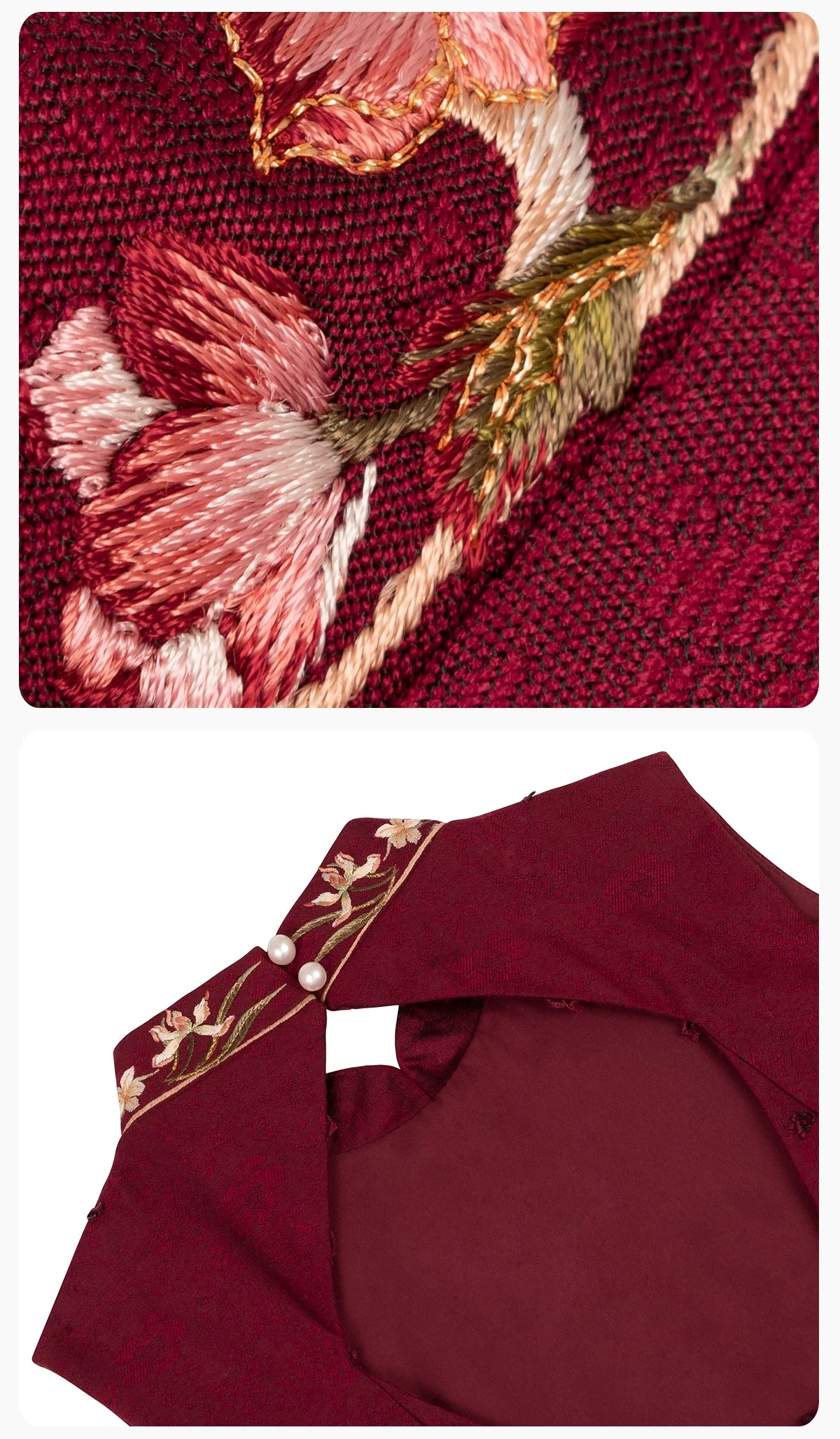 Women Modern Hanfu Satin 3-Piece Wedding Dress Red Embroidery | HANFUBAO