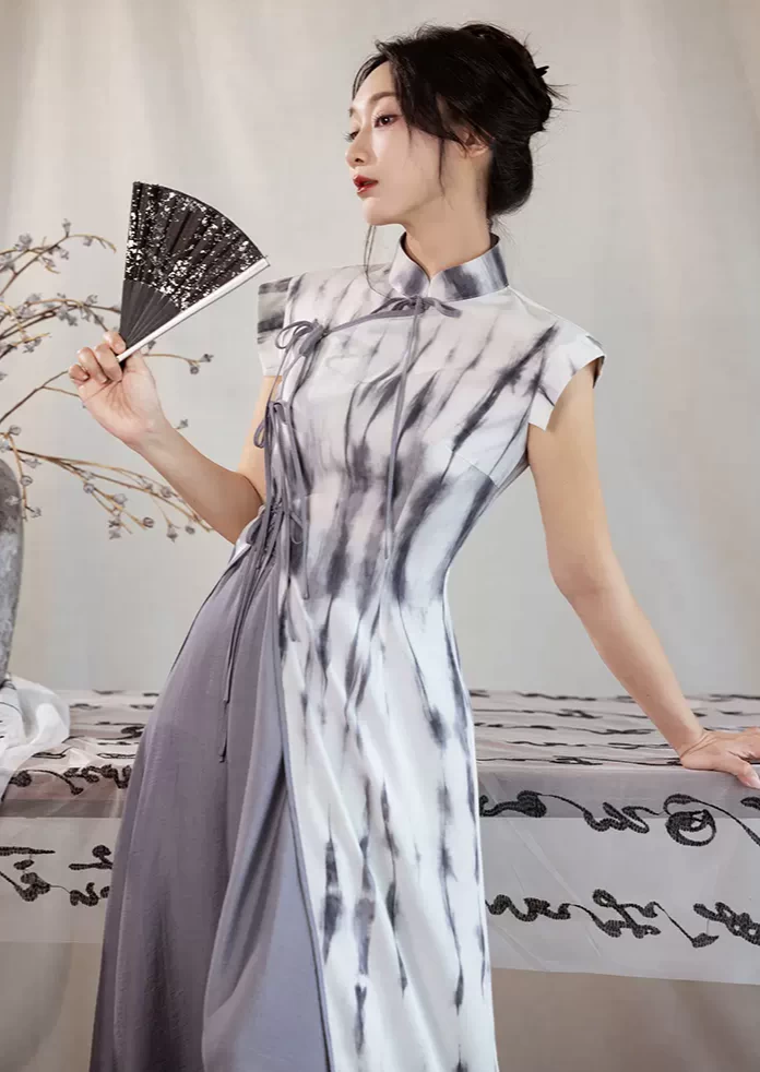 Women Modern 2-Piece Qipao Set Cloud Mist Print, Cotton Blend| HANFUBAO