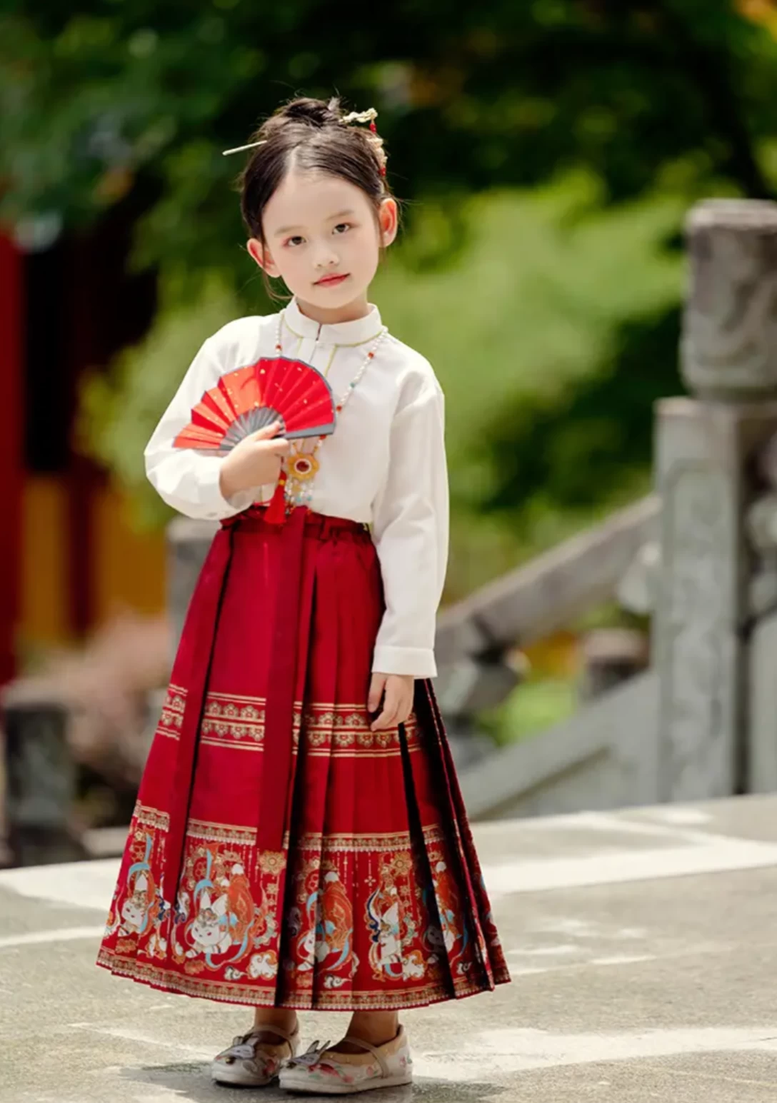 Girls Modern Daily Hanfu Set Rabbit Embroidery Cotton Blend | HANFUBAO