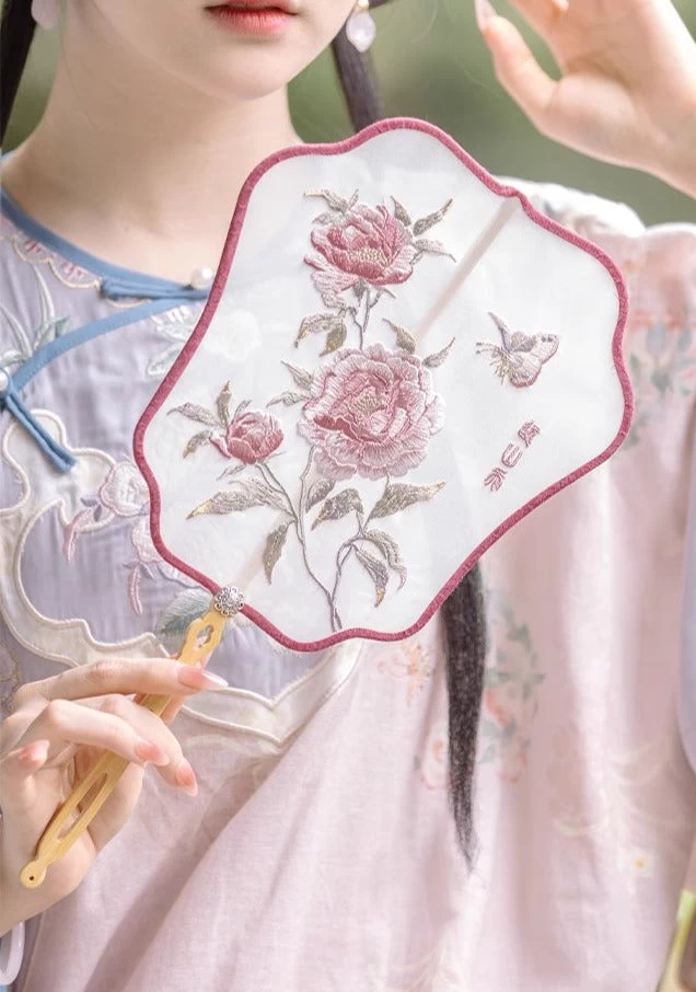 Women Bamboo Hand Fan 4-Color Valley Lily Embroidery Big 33cm| HANFUBAO