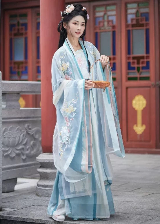 Women’s Plus Size Embroidered Chiffon 5-Piece Hanfu Set for Festivals | HANFUBAO