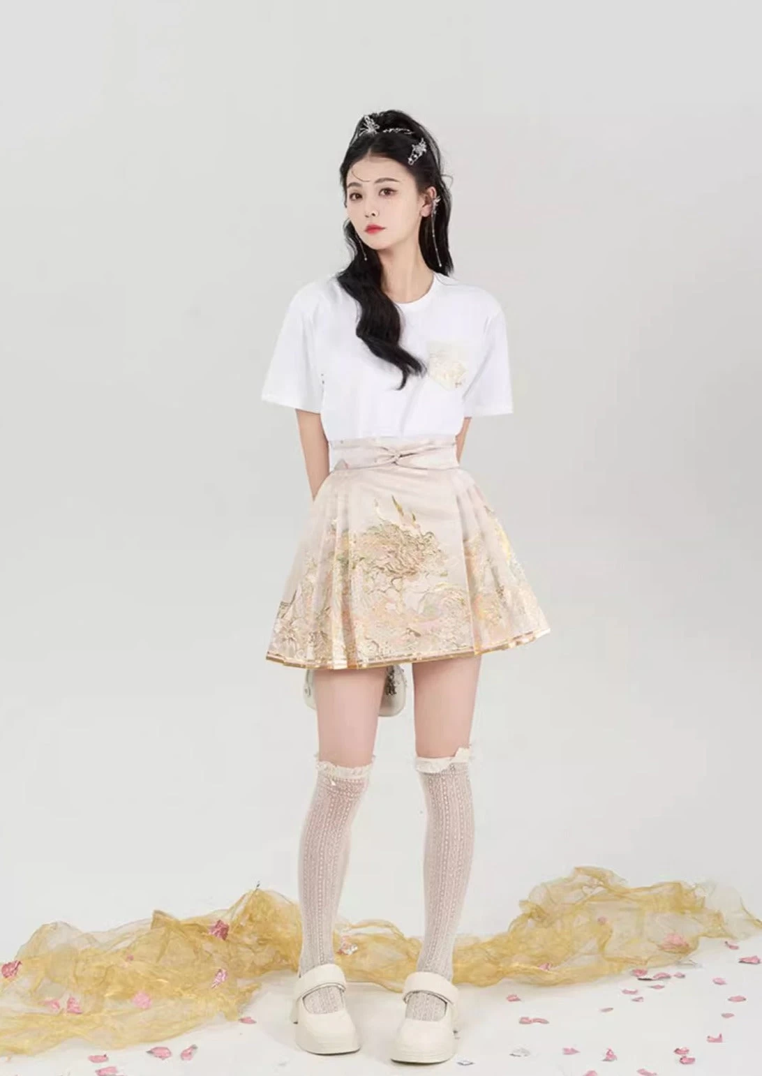 Women Modern Daily Hanfu Ma Mian Skirt Peach Phoenix Embroidery | HANFUBAO