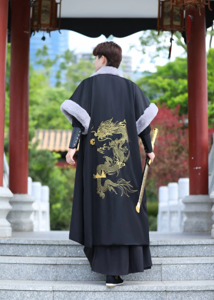Men's 5-Piece Daily Hanfu Set Black Dragon Embroidered Plus Size| HANFUBAO