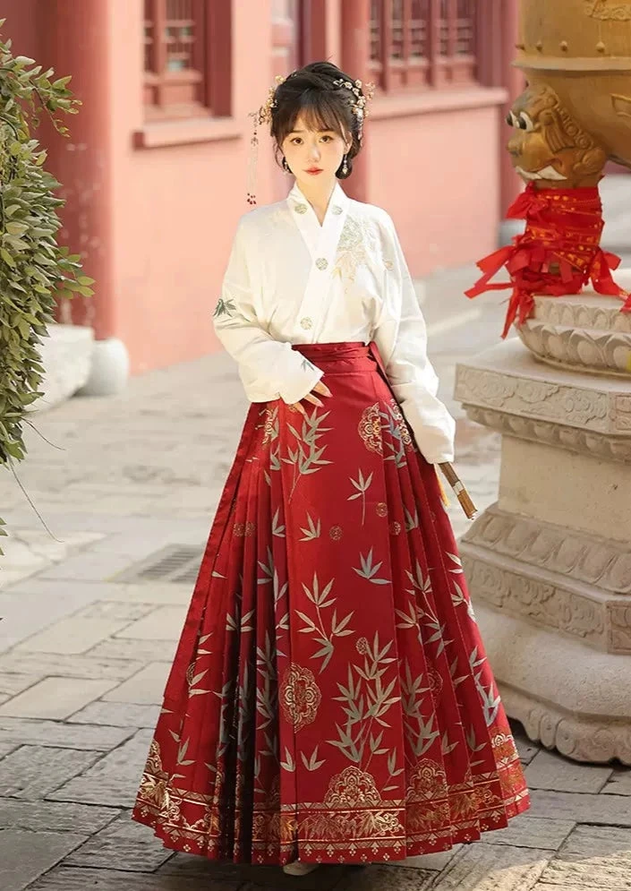 Women’s Daily Hanfu Ma Mian Skirt Set Bamboo Embroidery Plus Size | HANFUBAO