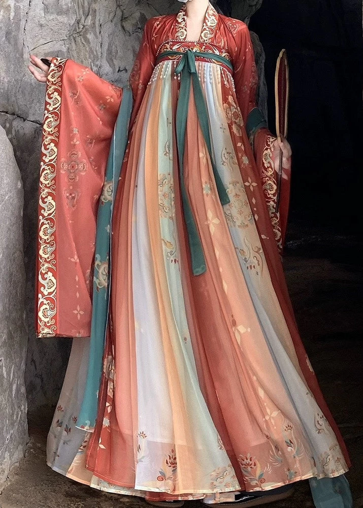 Women's Plus Size 3-Piece Daily Hanfu Set Chiffon Dress Top Shawl | HANFUBAO