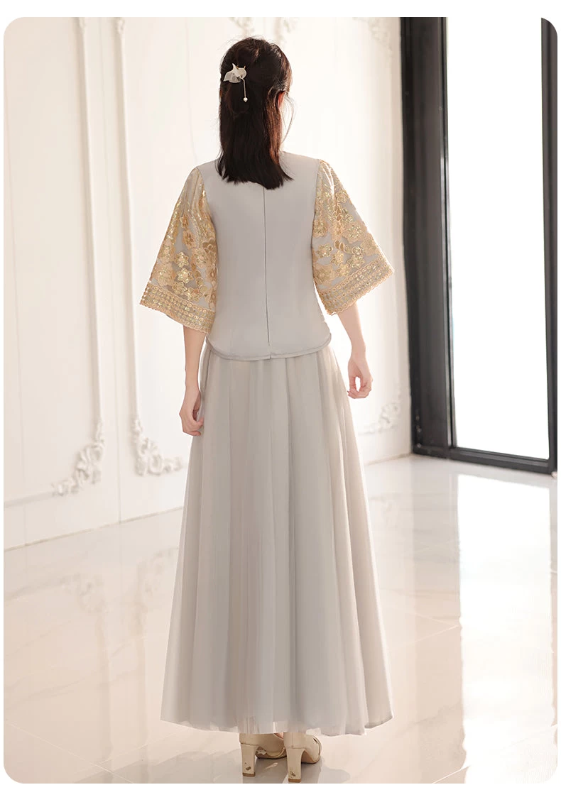 Women Chinese Style Hanfu Dress Set Gray  Bridal Party | HANFUBAO