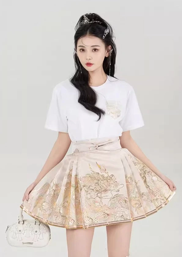 Women's Modern Hanfu Ma Mian Skirt Peach Phoenix Embroidery| HANFUBAO