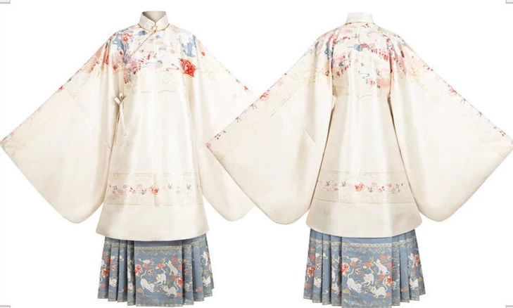 Women Modern Ming Hanfu Set Cotton Blend White Embroidery Plus Size | HANFUBAO