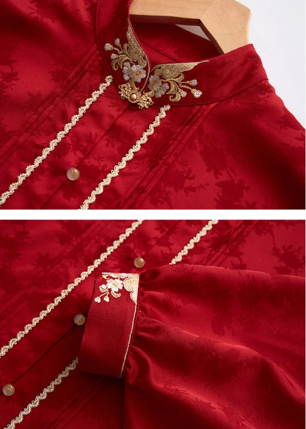 Women's 5-Piece Modern Wedding Hanfu Set, Embroidered Skirt & Jacket | HANFUBAO