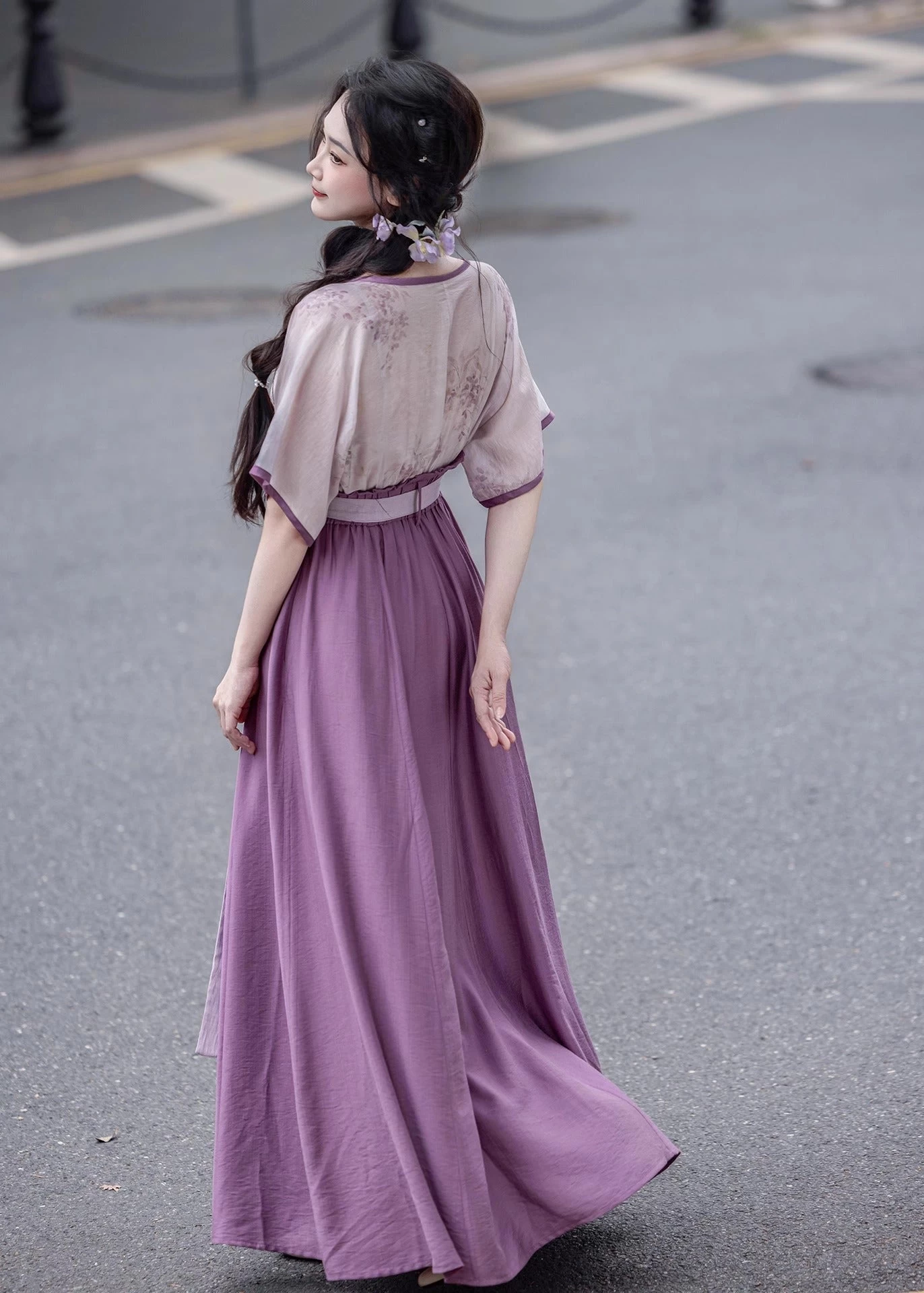 Women Viscose-Nylon Modern Hanfu 2-Piece Set Purple Wisteria | HANFUBAO