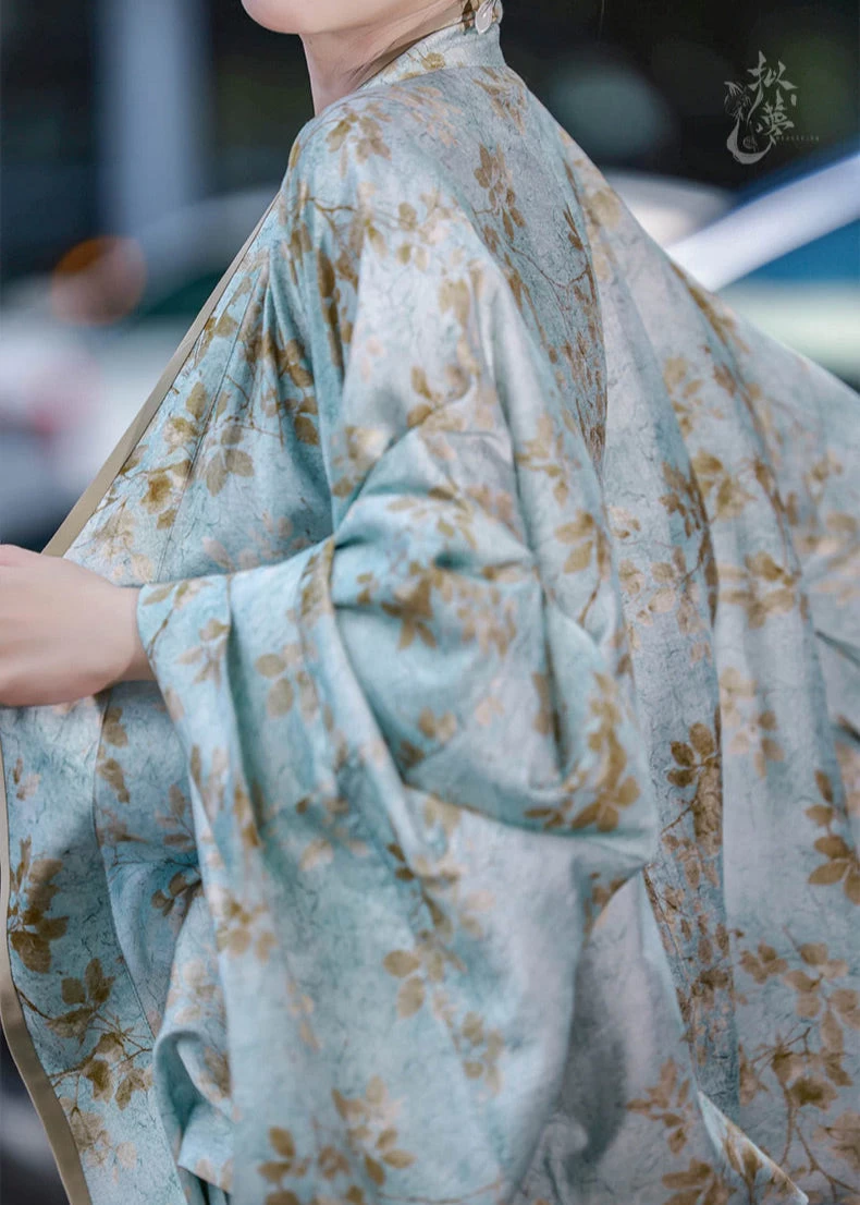 Women’s Daily Hanfu 3-Piece Pants Set Floral Cyan Linen-Rayon Blend | HANFUBAO