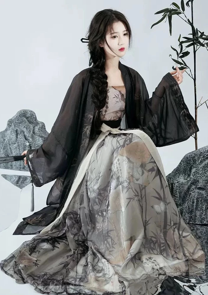 Women’s Daily Hanfu 3-Piece Set Bamboo Pattern Skirt & Coverup | HANFUBAO