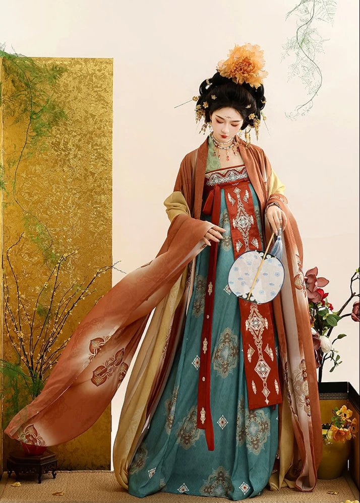 Women’s 4-Piece Floral Chiffon Daily Hanfu Set for Festivals | HANFUBAO