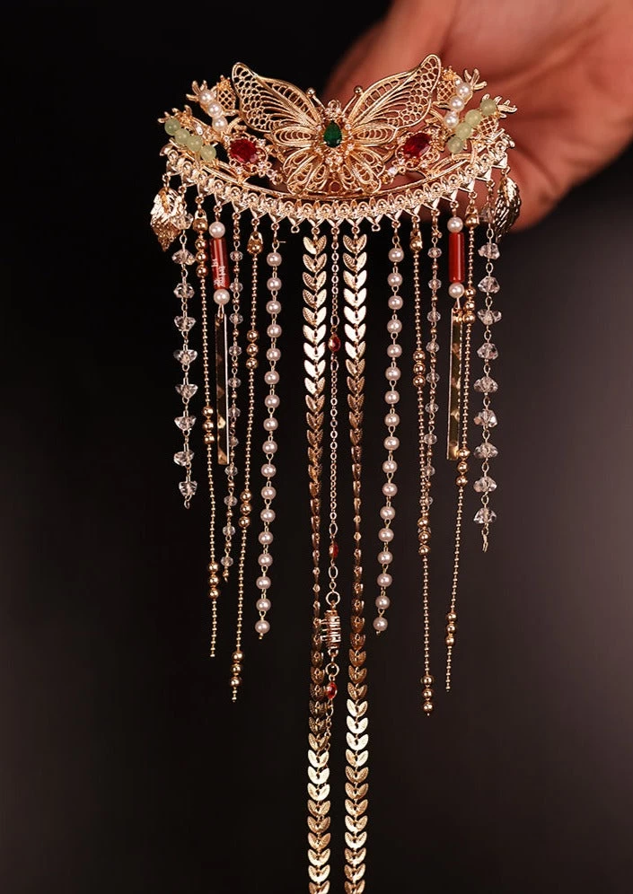 Butterfly Back-of-Head Gold Metal Hairpin for Hanfu Daily Styling | HANFUBAO