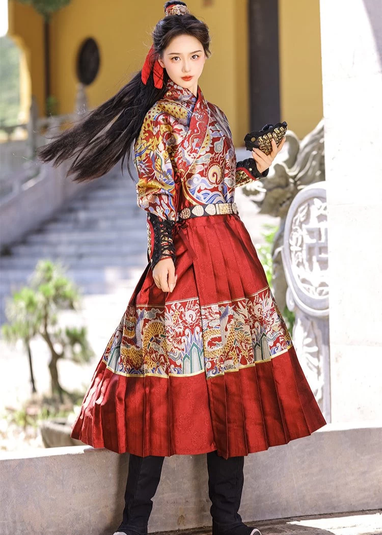 Unisex 4-Piece Embroidered Flying Fish Ming Hanfu Set Plus Size| HANFUBAO