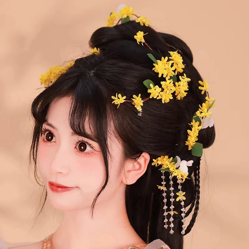Women Yarn Flower Hair Clips Set, Sweet Osmanthus Embroidered | HANFUBAO