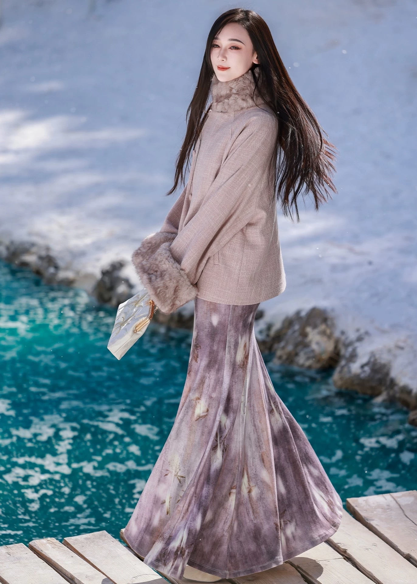 Women's Modern Hanfu 2-Piece  Qipao Set Violet Mist | HANFUBAO