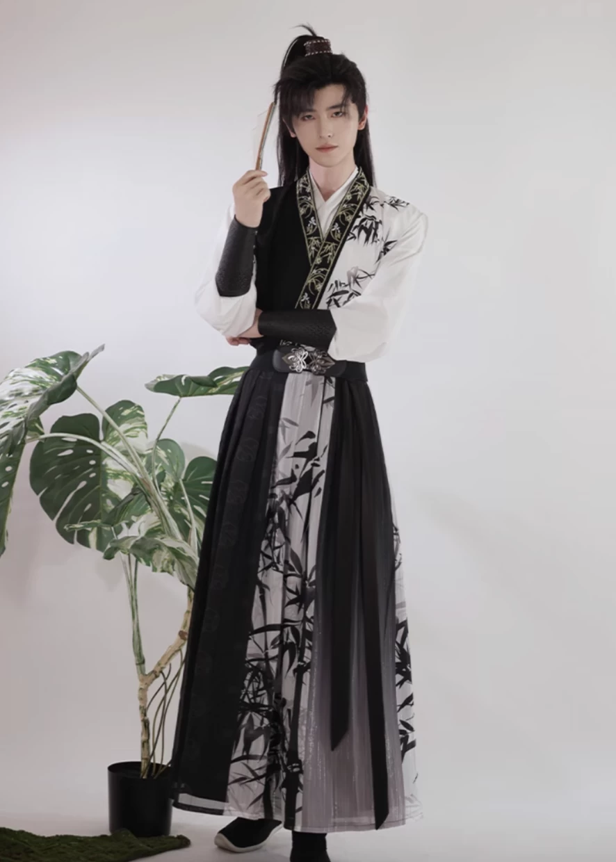 Unisex 6-Piece Bamboo Print Daily Hanfu Set, Plus Size| HANFUBAO