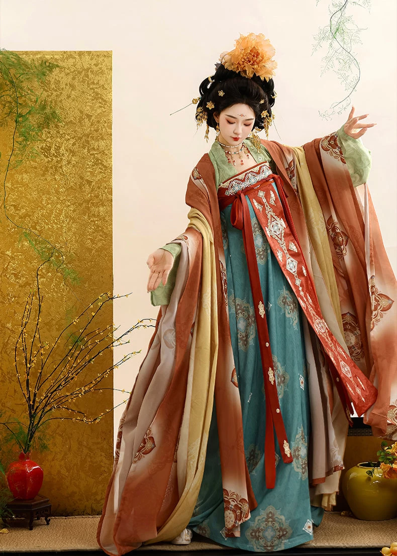 Women’s 4-Piece Floral Chiffon Daily Hanfu Set for Festivals| HANFUBAO