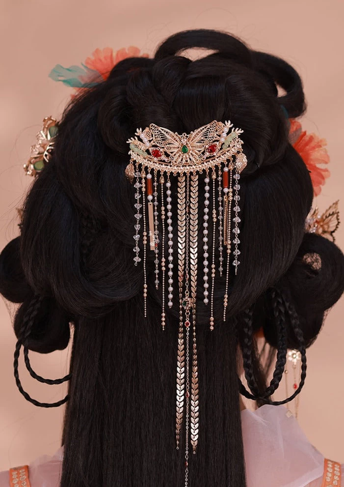 Butterfly Back-of-Head Gold Metal Hairpin for Hanfu Daily Styling | HANFUBAO