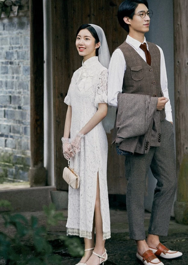 HANFUBAO | Women Lace Modern Hanfu Qipao Wedding Dress White S-XL