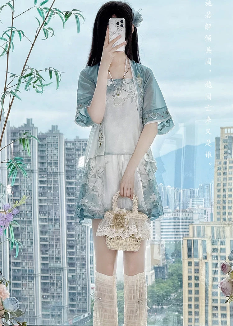 Women  Modern Daily Hanfu 3-Piece Set White S-XL | HANFUBAO