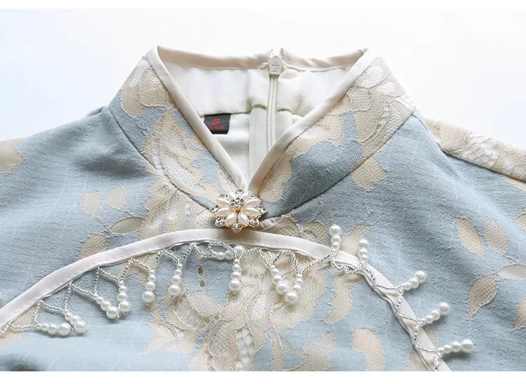 Women Lace Qipao Dress High Slit Zipper Back| HANFUBAO