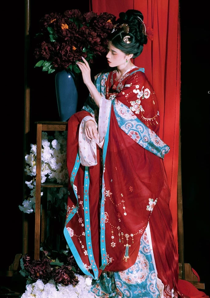 Women’s Modern Chiffon Hanfu Set Red Festival Party | HANFUBAO