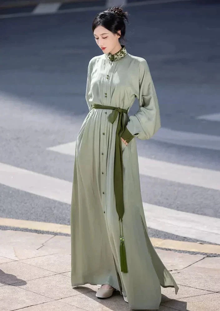 Women's Modern One-Piece Hanfu Dress, Coastal Tide Print, Plus Size | HANFUBAO