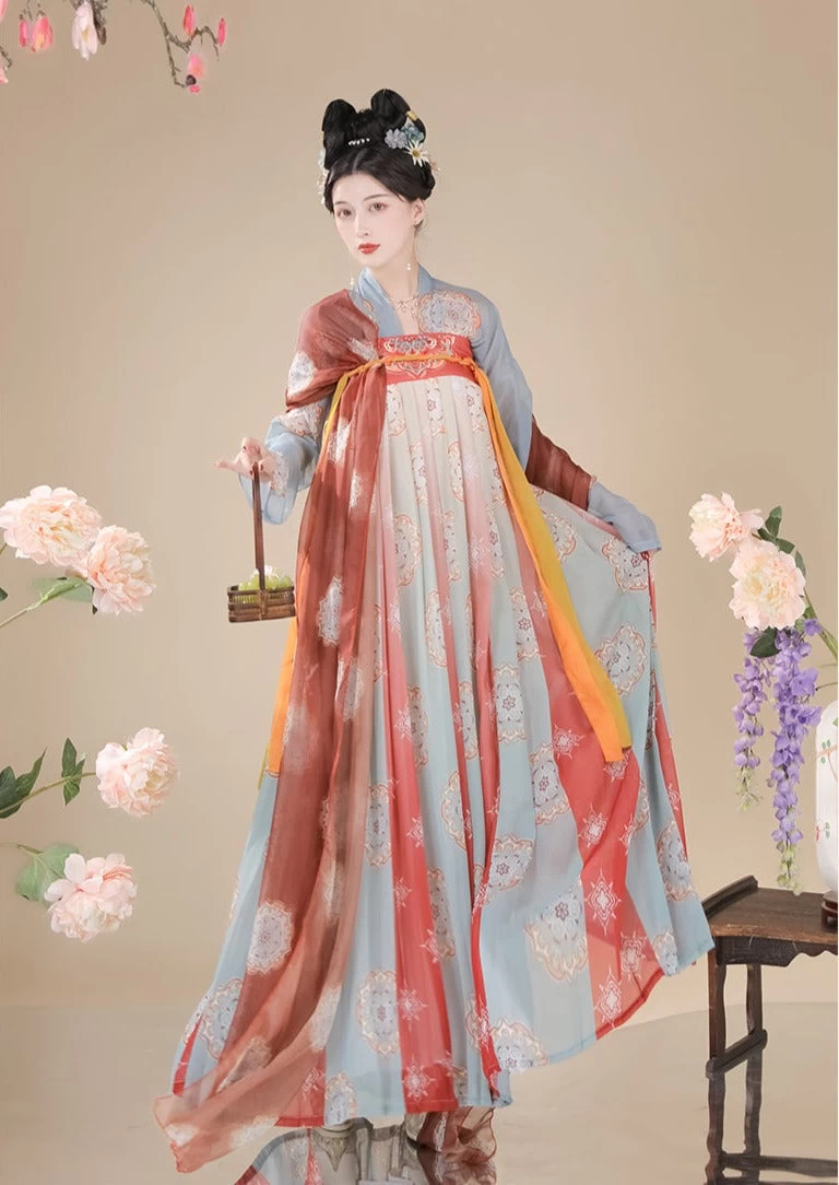 Yuhuan | Women Chiffon Hanfu Dress Floral Print Spring/Summer