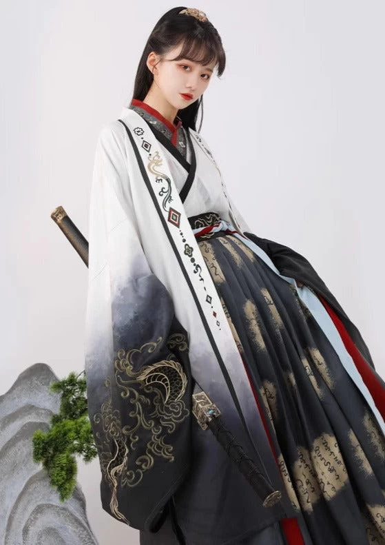 Unisex 4-Piece Daily Hanfu Dragon Embroidery Set, Hand-Wash Cotton| HANFUBAO