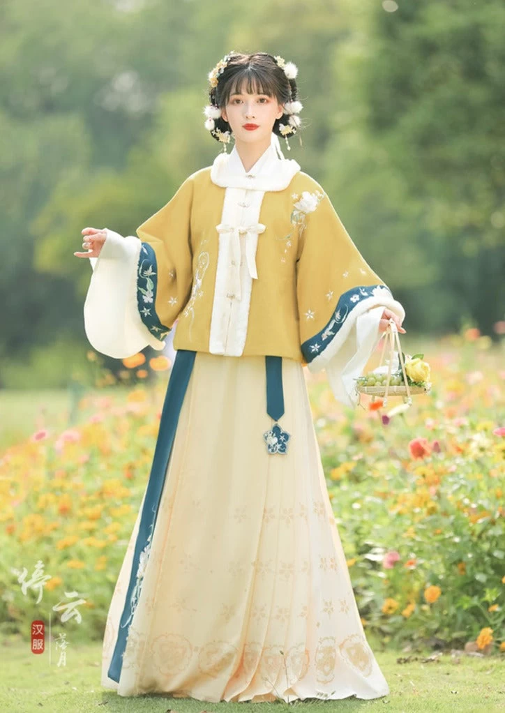 Women Ming Dynasty Winter Hanfu 3-Piece Set Skirt & Cardigan Plus Size | HANFUBAO