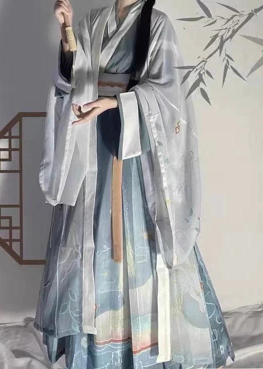 Women Chiffon Modern Plus Size Hanfu Set White 3-Piece | HANFUBAO