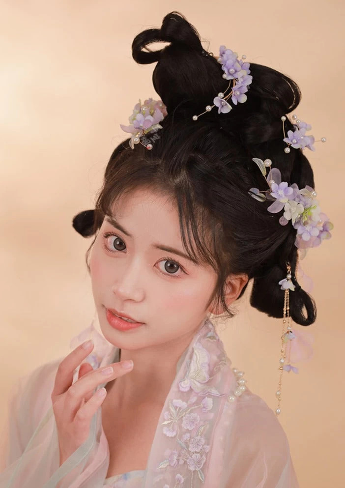 Lilac Hanfu Floral Yarn Hair Clips Pair for Daily Styling 9cm | HANFUBAO