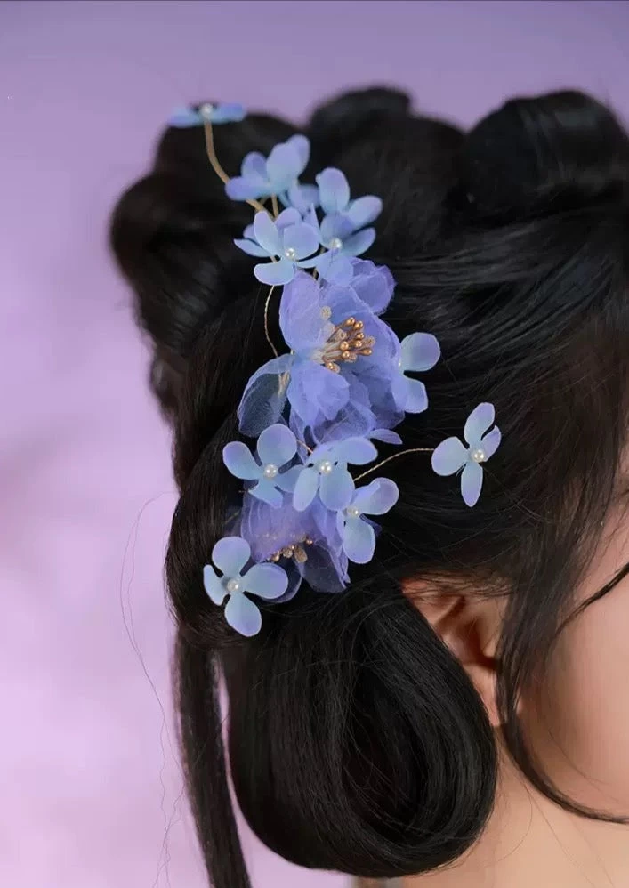 Women's Hydrangea Yarn Flower Hair Pieces for Hanfu Hairstyling | HANFUBAO
