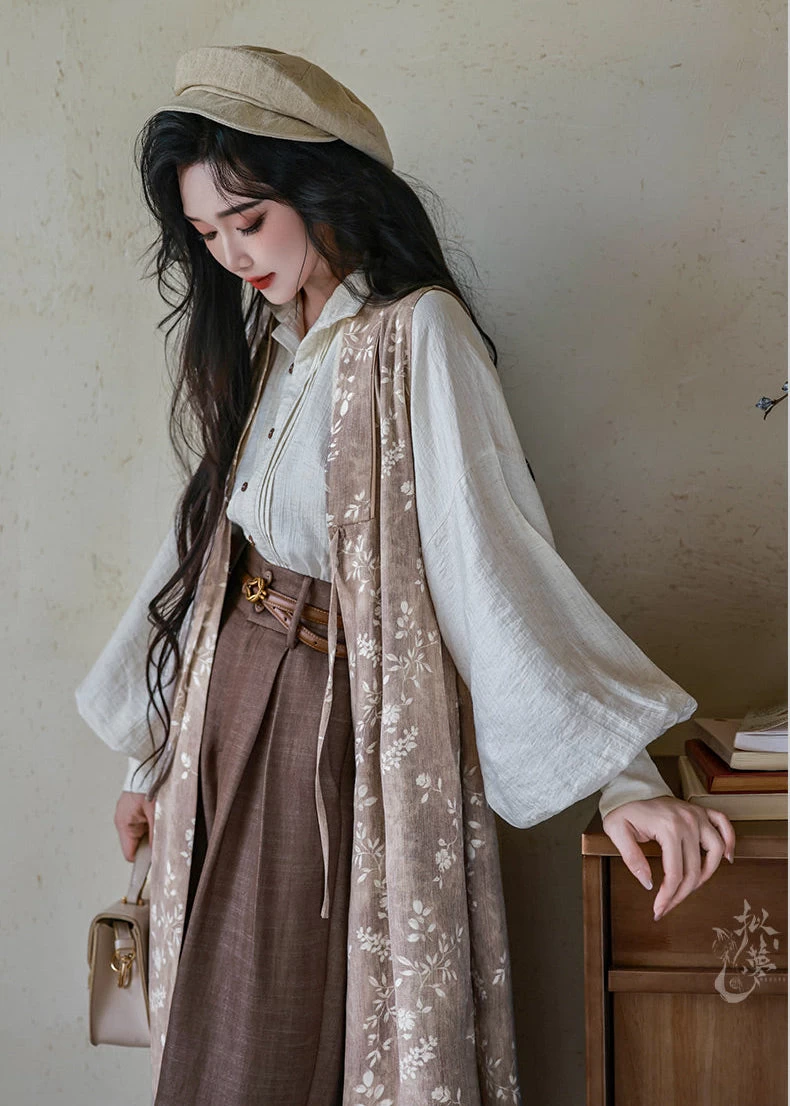 Women’s Modern 3-Piece Daily Hanfu Pants Set Rayon Linen Blend | HANFUBAO