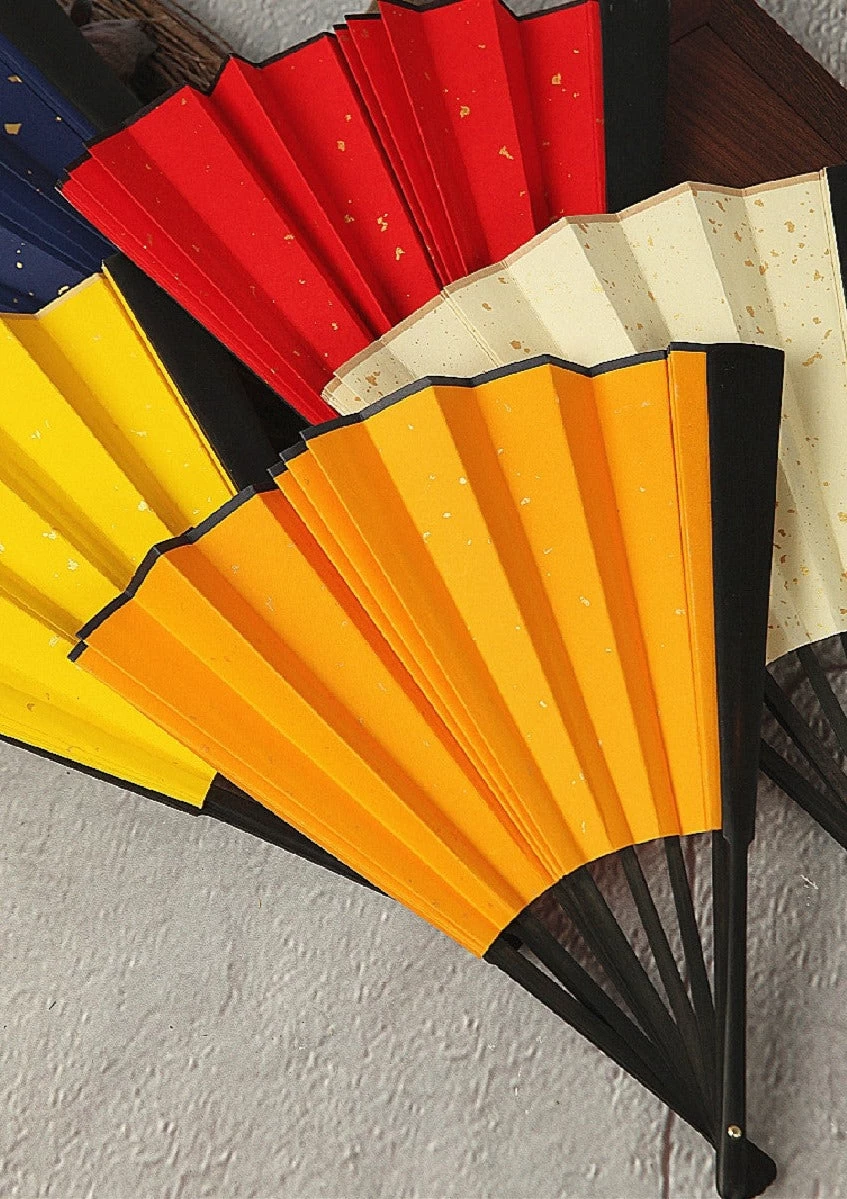 Chinese Paper Folding Hand Fan Scattering Gold Pattern 33.3cm | HANFUBAO